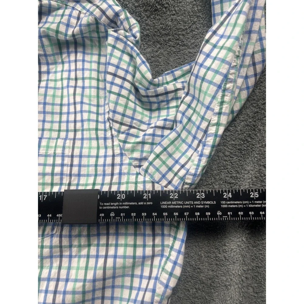 J Crew Flex Washed Classic Fit Plaid‎ Button Down Shirt Mens Large Blue Green